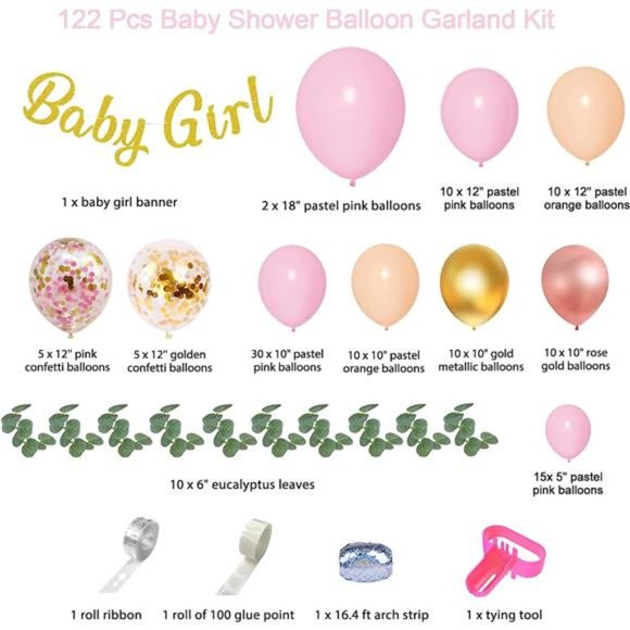 122Pcs Baby Shower Decorations for Girl Rose Gold Pink Balloons Arch Garland Kit - Picture 6 of 6